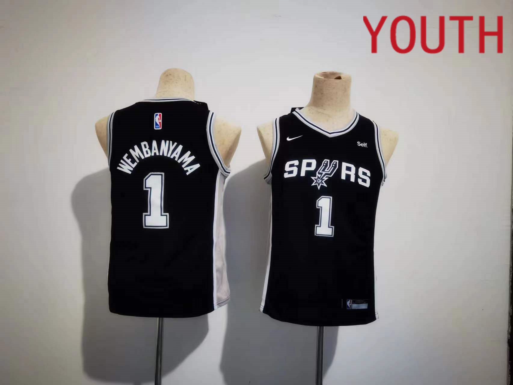 Youth San Antonio Spurs #1 Wembanyama Black Nike Game 2023 NBA Jersey
